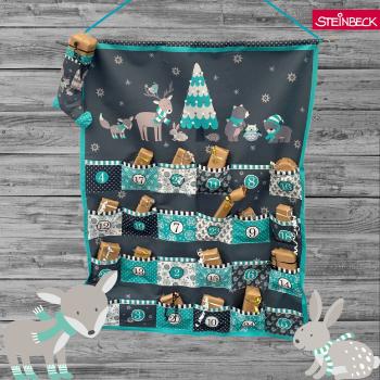 Baumwoll Panel Happy Christmas by Steinbeck ca. 145cm Mint/Grau Adventskalender